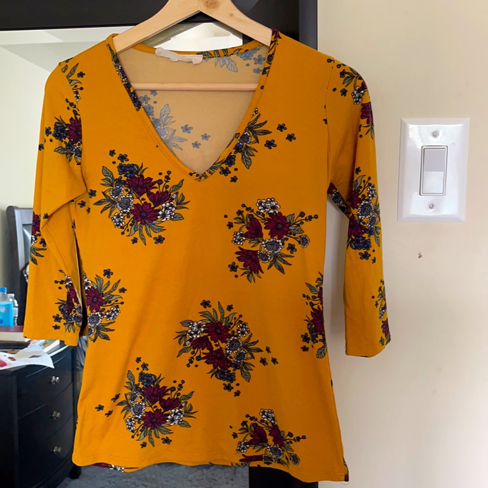 Yellow V neck floral top